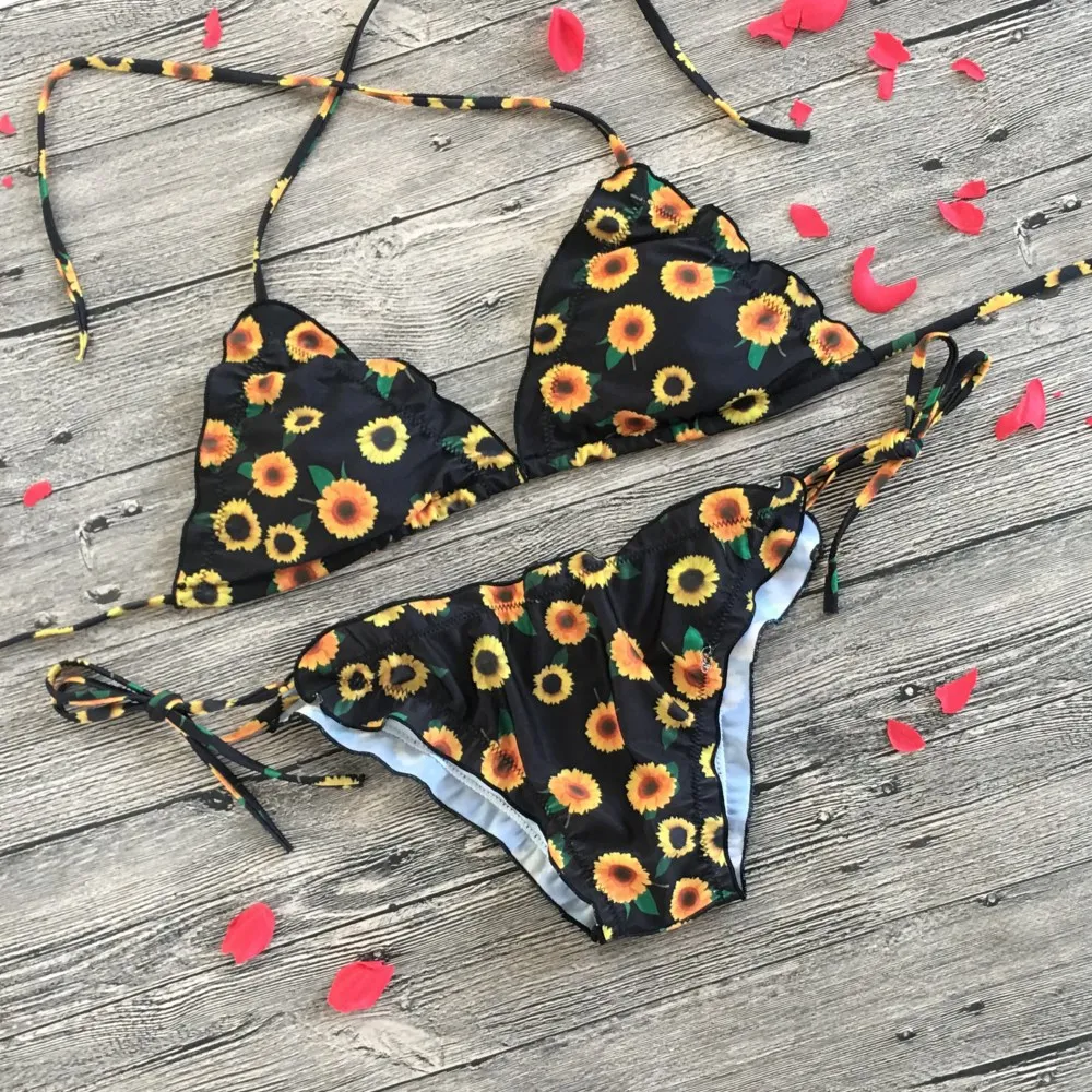 

HOHL Women's Bandage sunflower Bikini Swimsuit Sexy Split Push Up Bikini