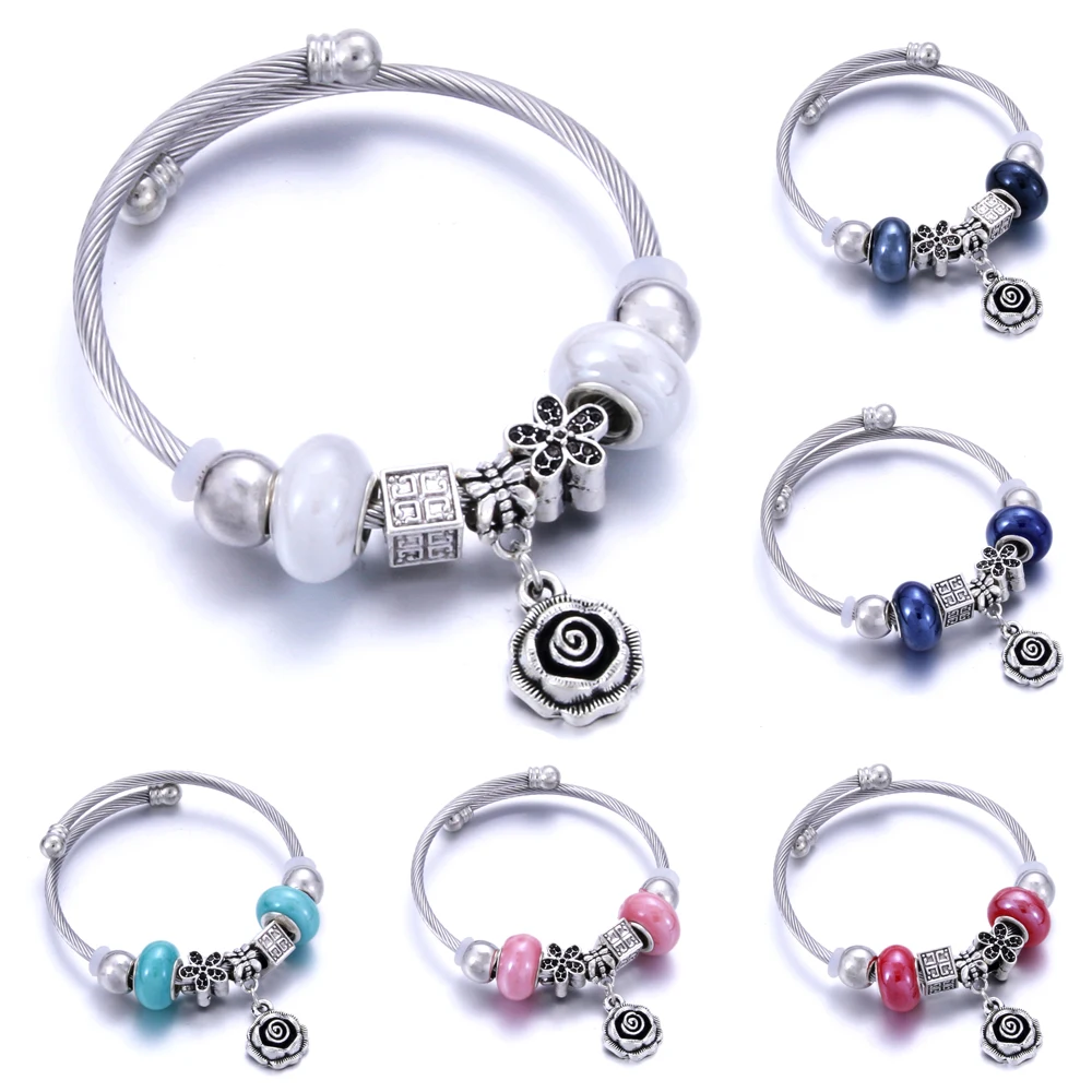 Модный Эластичный металлический браслет с бусинами 6 цветов пружинная цепь