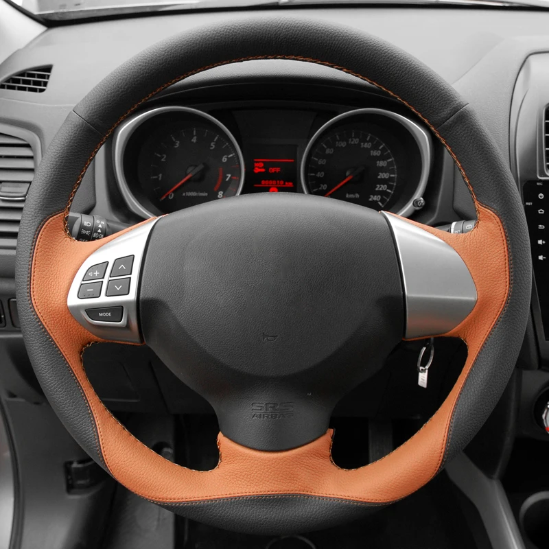 

Hand Sew Black Genuine Leather Steering Wheel Cover for Mitsubishi Lancer X 10 2007-2015 Outlander 2006-2013 ASX 2010-2013