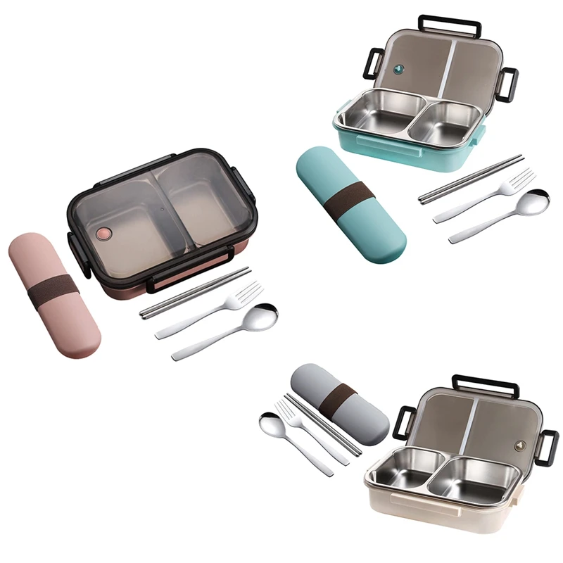 

Bento Box,2 Compartments Stainless Steel Lunch Box with Portable Utensil Set, Portion Control Lunch Container