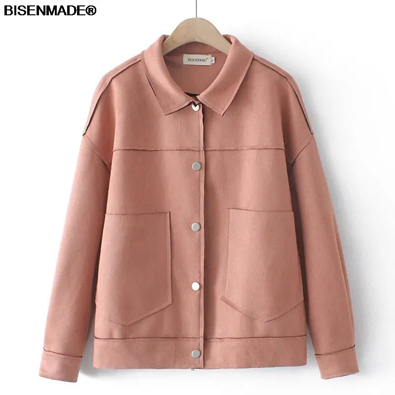 

Женская одежда, куртка, Осень-зима 2021, верхняя одежда, новая простая Женская куртка из искусственной замши с длинным рукавом