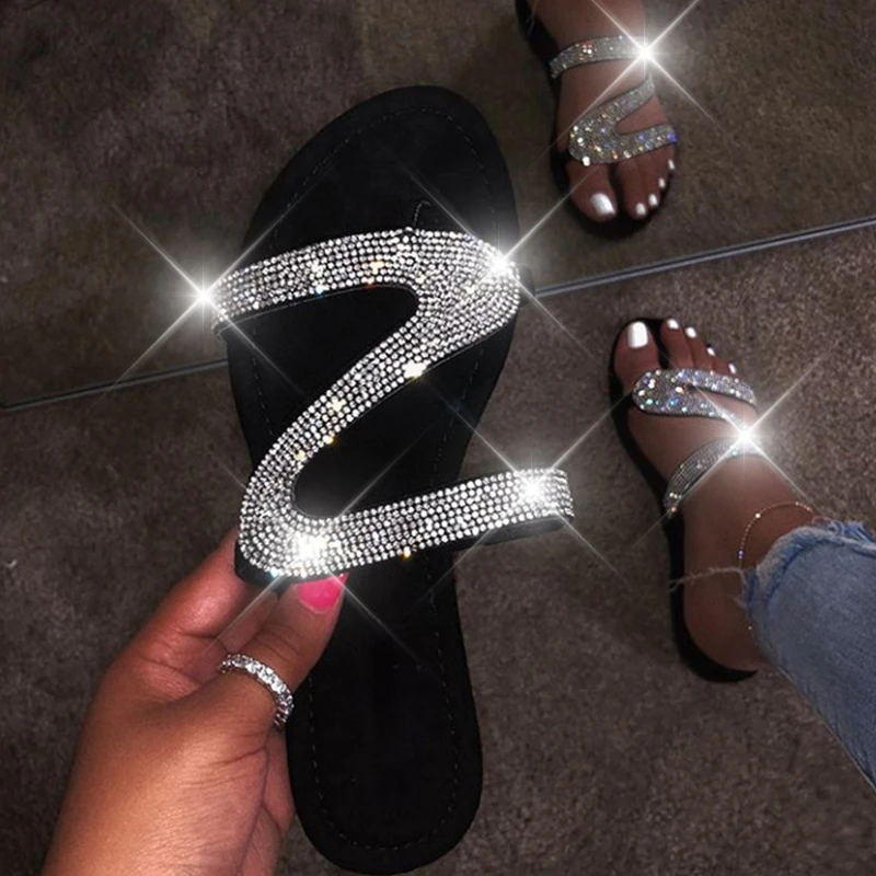 

New Summer Women Crystal Slippers Glitter Flat Soft Bling Female Candy Color Flip Flops Outdoor Ladies Slides Hot Beach Shoes