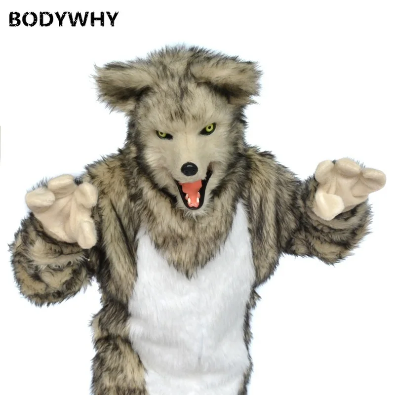

Mascot Costume Grey Wolf Dress Mask Animal Cosplay Set Head Cover Move Mouth Shooting Props Supplies Comfortable Plush Pajamas