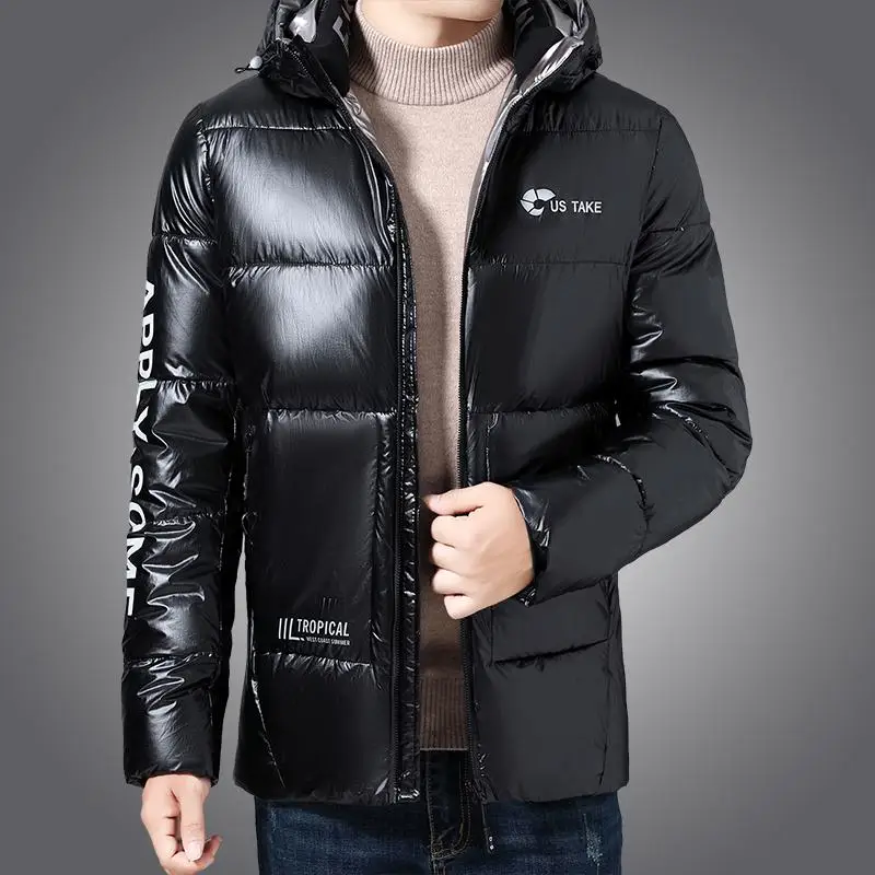 

Thick Warm New Brand Casual Fashion Parka Shiny Bubble Jacket With Hood Men Windbreaker Outerwear Puffer Coat Winter Men Clothes