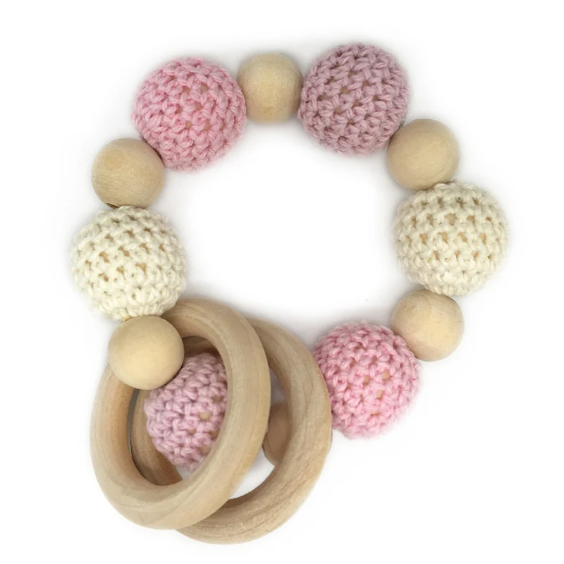 Baby Teether Handmade Nursing Wooden Crochet Beads Teething Knitted Bead With Mom Kids Bangle | Мать и ребенок