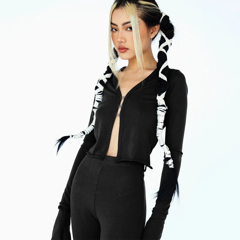 

Casual Simple Autumn Two Piece Set Women Harajuku New V-Neck Long Sleeve Top+Slim Female Flare Pants Party Club Sporty Active
