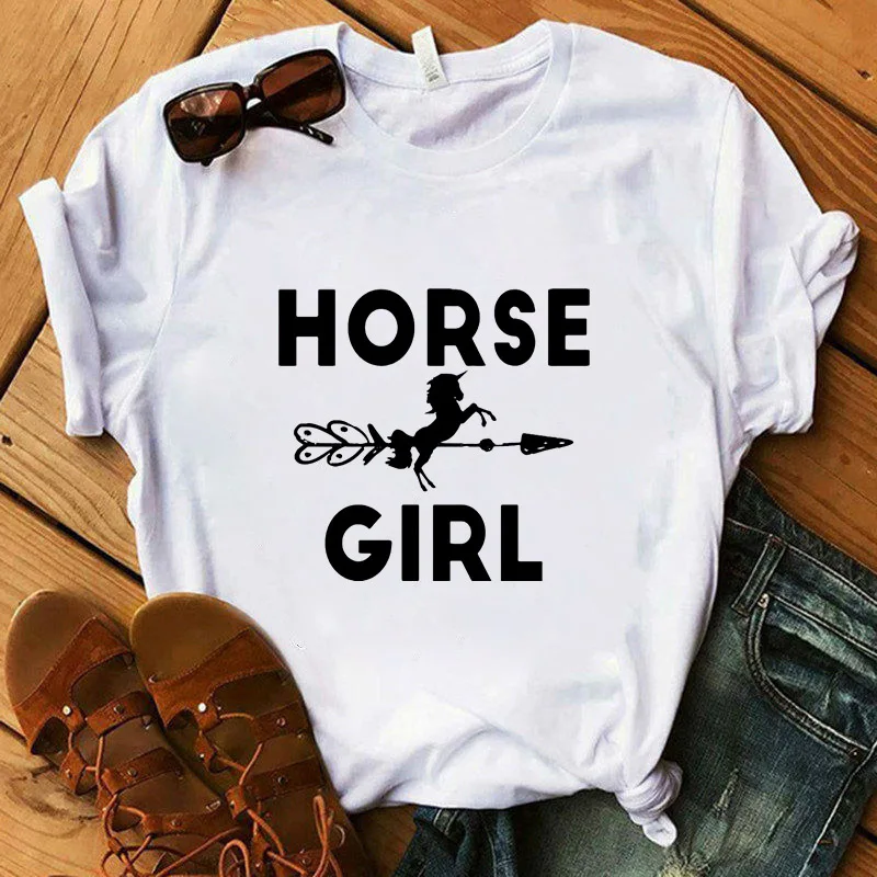 

Just a Girl print horse t shirt Women T-Shirts casual fashion funny t-shirt white Tops women short sleeve T shirt horse tshirt
