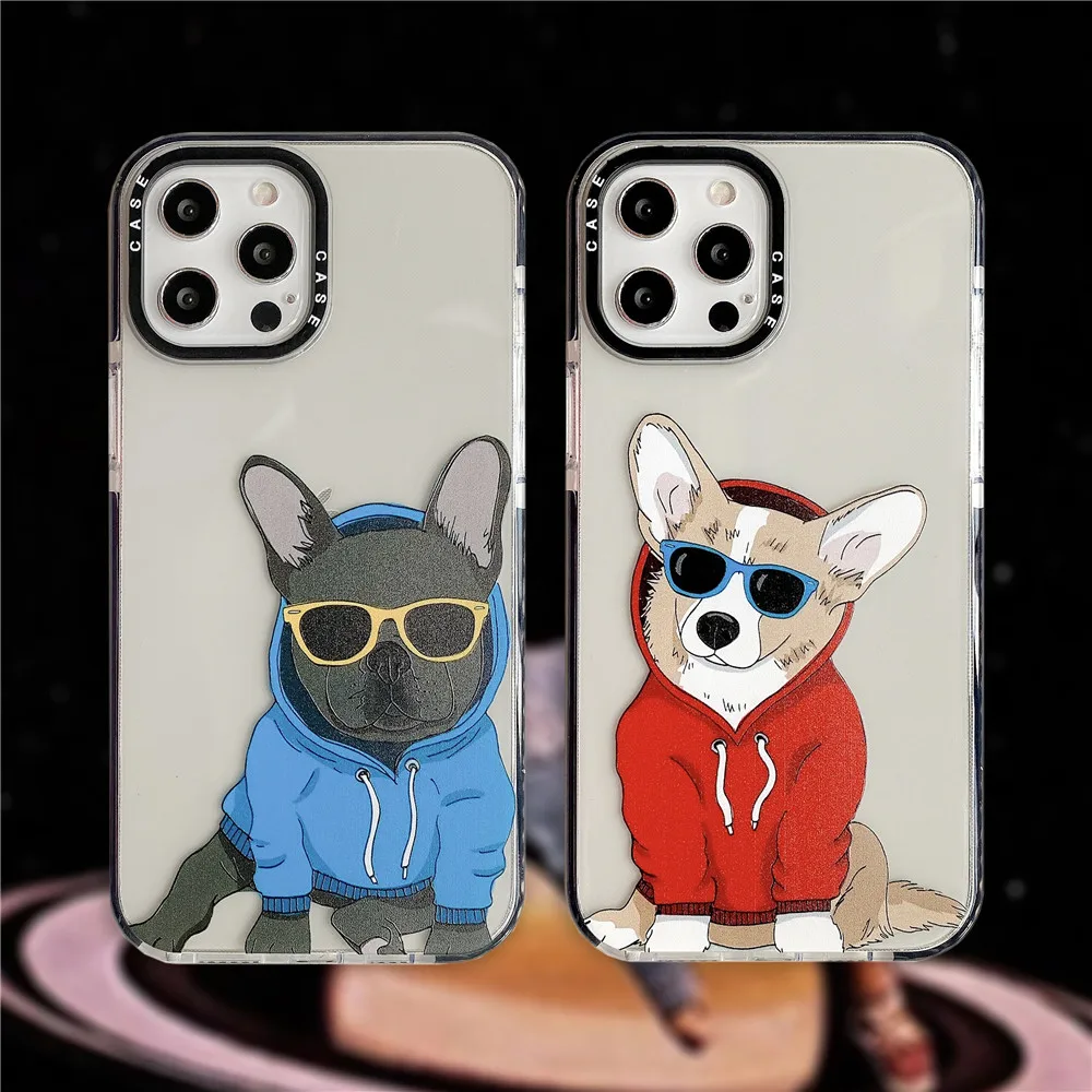 

Pet French bulldog welsh corgi pembroke Phone Case for iPhone 13 12 mini 11 Pro X XS Max XR 7 8 Plus SE2 Transparent Soft Cover