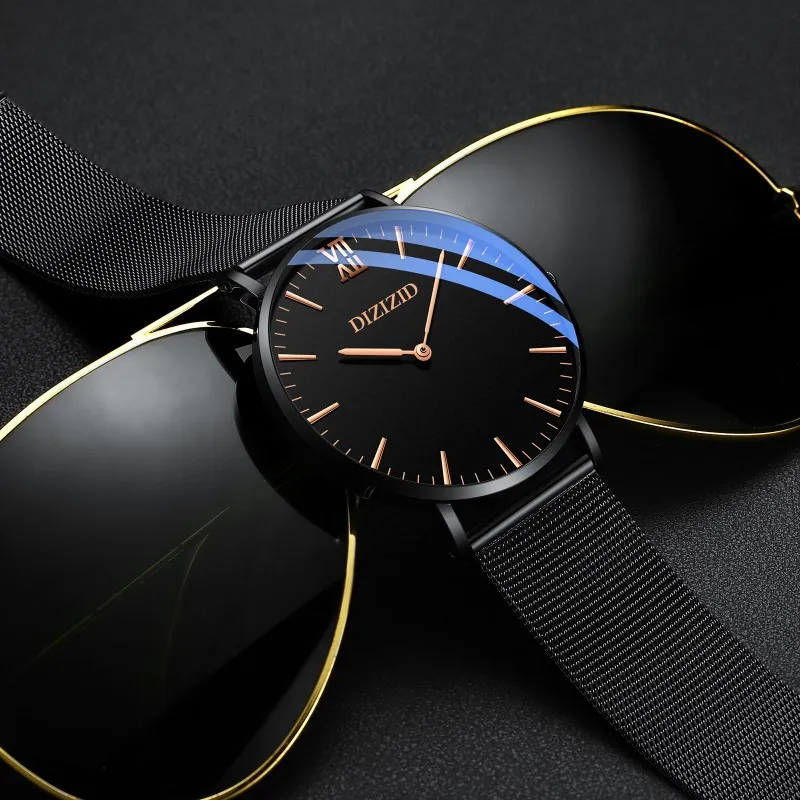 

2020 New Brand Luxury Ultra-Thin Watch Male Fashion Trend Simple Two Needle Steel Men's Clock Waterproof Quartz Black Wristwatch