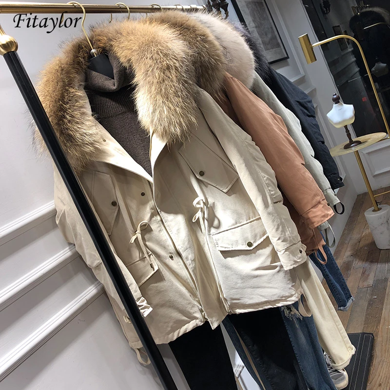 FTLZZ зимняя куртка для женщин белый утиный пух пальто большой меховой воротник с