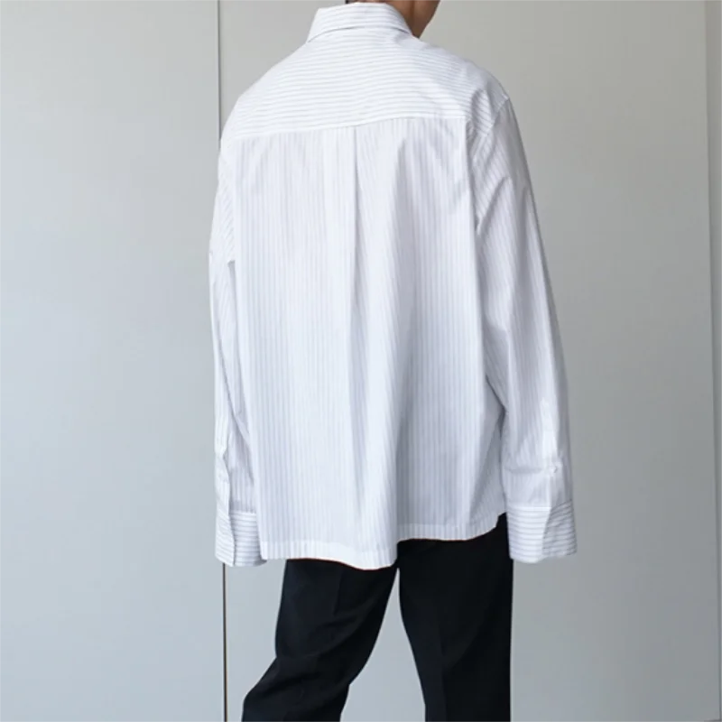 Men's new Korean edition exquisite fashion trend pure color small number of design sense long sleeves loose shirt fashion man