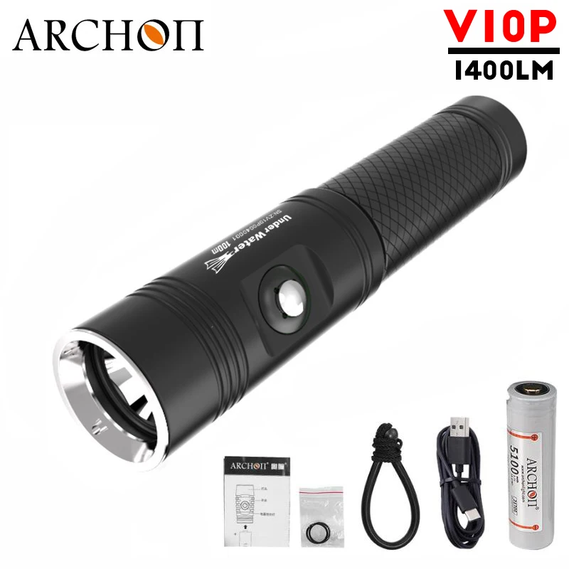 Светодиодный фонарик ARCHON V10P для дайвинга подводный фонарь с аккумулятором 1400