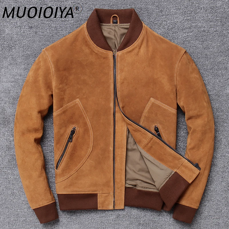 

Factory 2021 New Men Vintage Yellow Suede Cowhide leather jacket men flight jacket Genuine cowskin Slim Fit Jackets M-XXXXL
