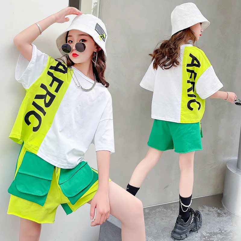 

Summer Children Clothing Sets Girls Fashion Patchwork T Shirt & Shorts 2pcs Teen Kid Clothes Suit Girls Costume 6 8 10 12 Years