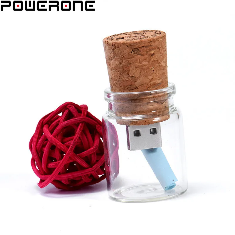 POWERONE бесплатный логотип стеклянная бутылка USB + коробка флэш накопитель Флешка 64