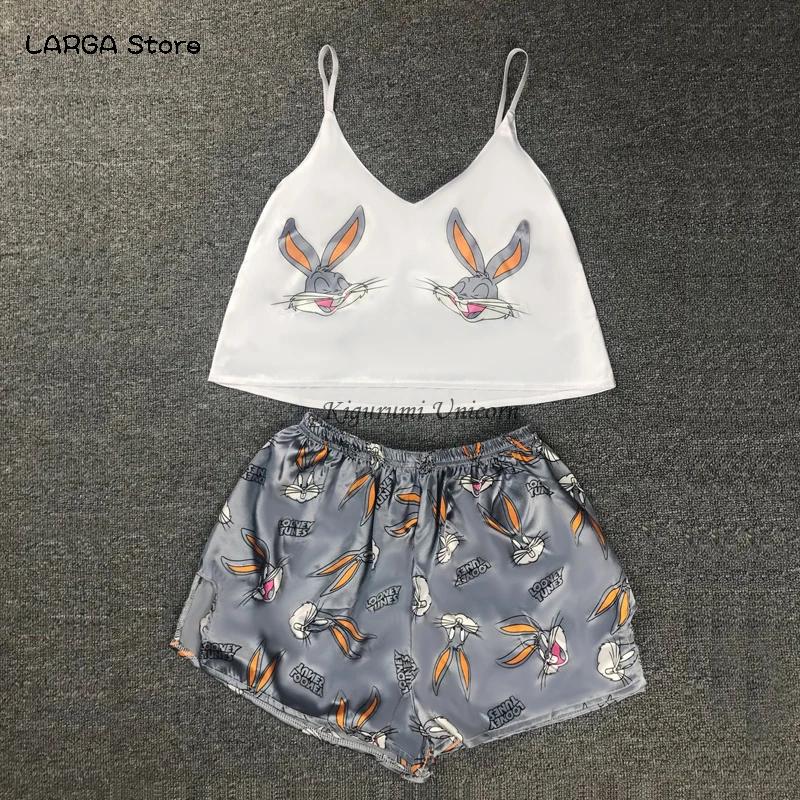 

Пижама с животным мультяшным принтом Милая Пижама домашний костюм летняя Пижама с V-образным вырезом Пижама для женщин на тонких бретельках...