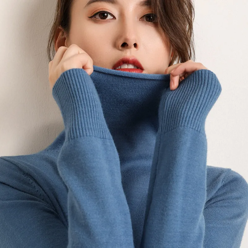 2022 Autumn Winter Hot Sales Women's Knitted Cashmere Wool Warm Sweater Curling Pile Collar Solid Color High-Quality Pullovers | Женская