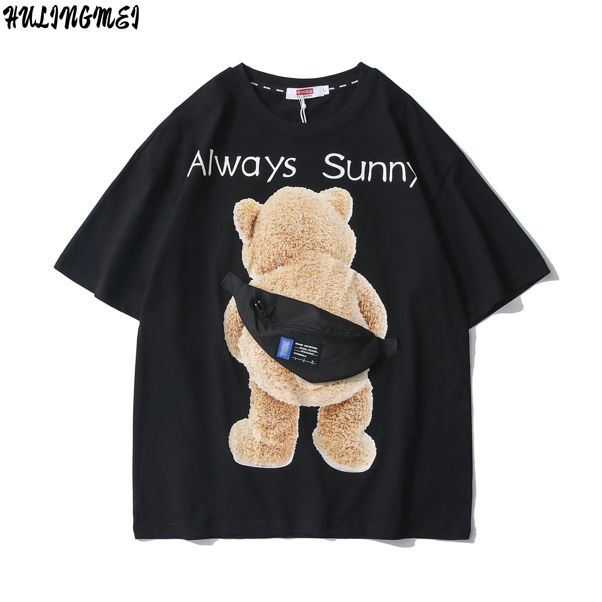 

2021 летняя хлопковая белая короткая футболка HLM с принтом Харадзюку, уличная мода унисекс, повседневные футболки большого размера с мультяшн...