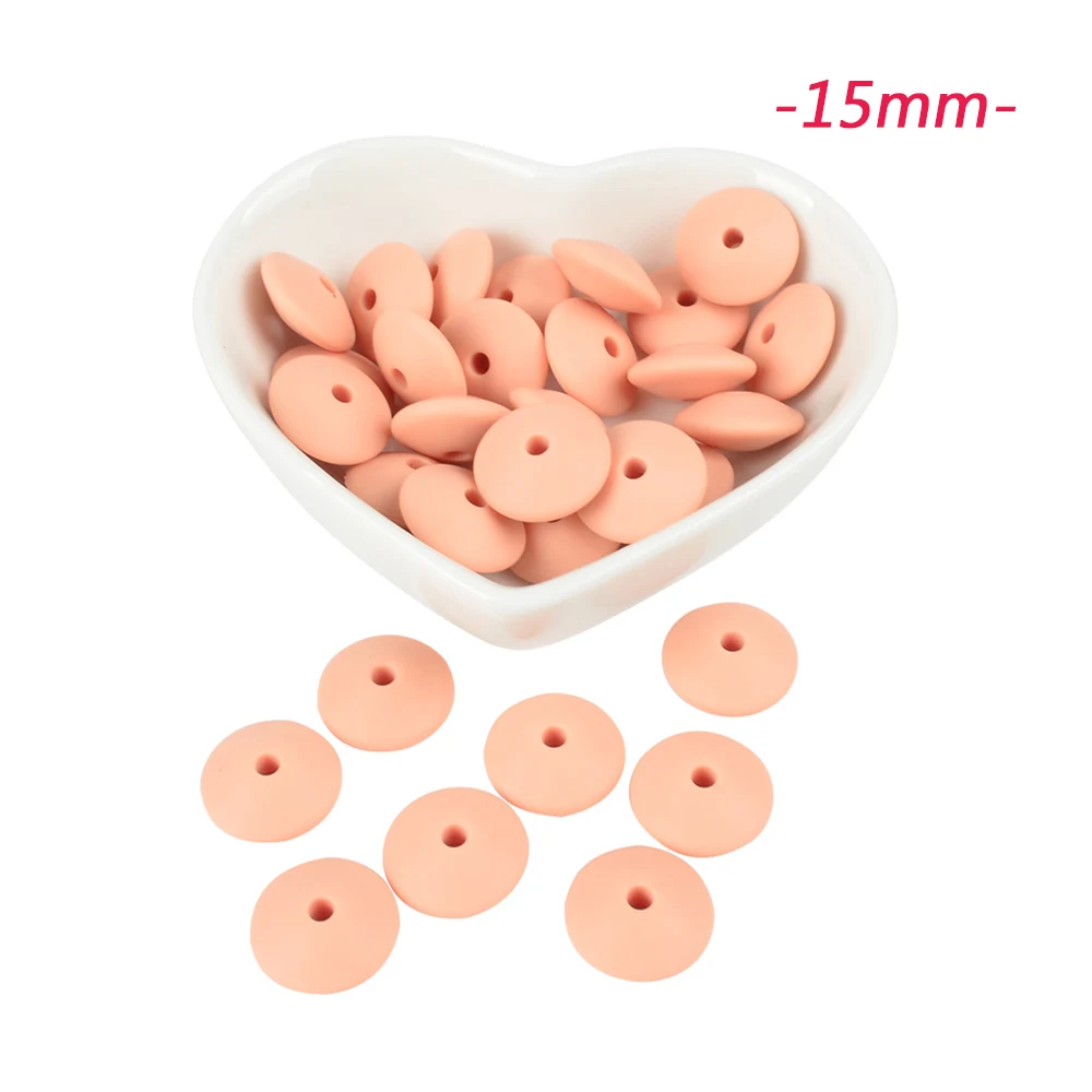 15mm peachy LOFCA 100 шт. силиконовые бусины в форме чечевицы 12/15 мм Силиконовые Бусины россыпью детский прорезыватель BPA микроволновых печей DIY бусины для ожерелье-прорезыватель - Цвет: 15mm peachy