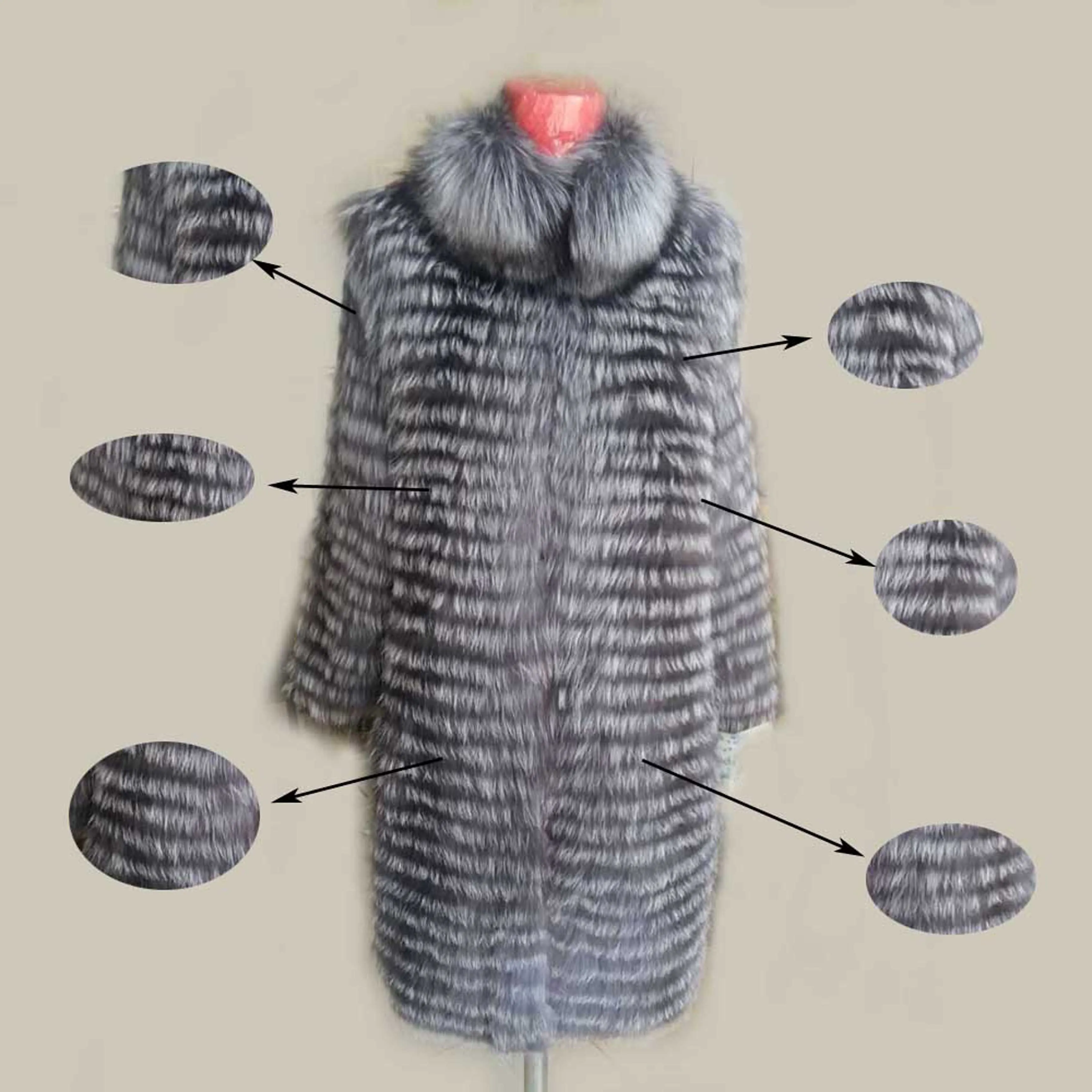 

Linhaoshengyue 110cm long real Silver fox red fox nature fur coat Wool knit liner,stylish stand collar