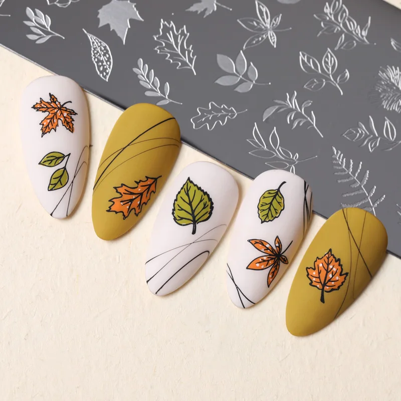 Трафареты NICOLE DIARY для стемпинга ногтей с осенней тематикой пластины кленовыми