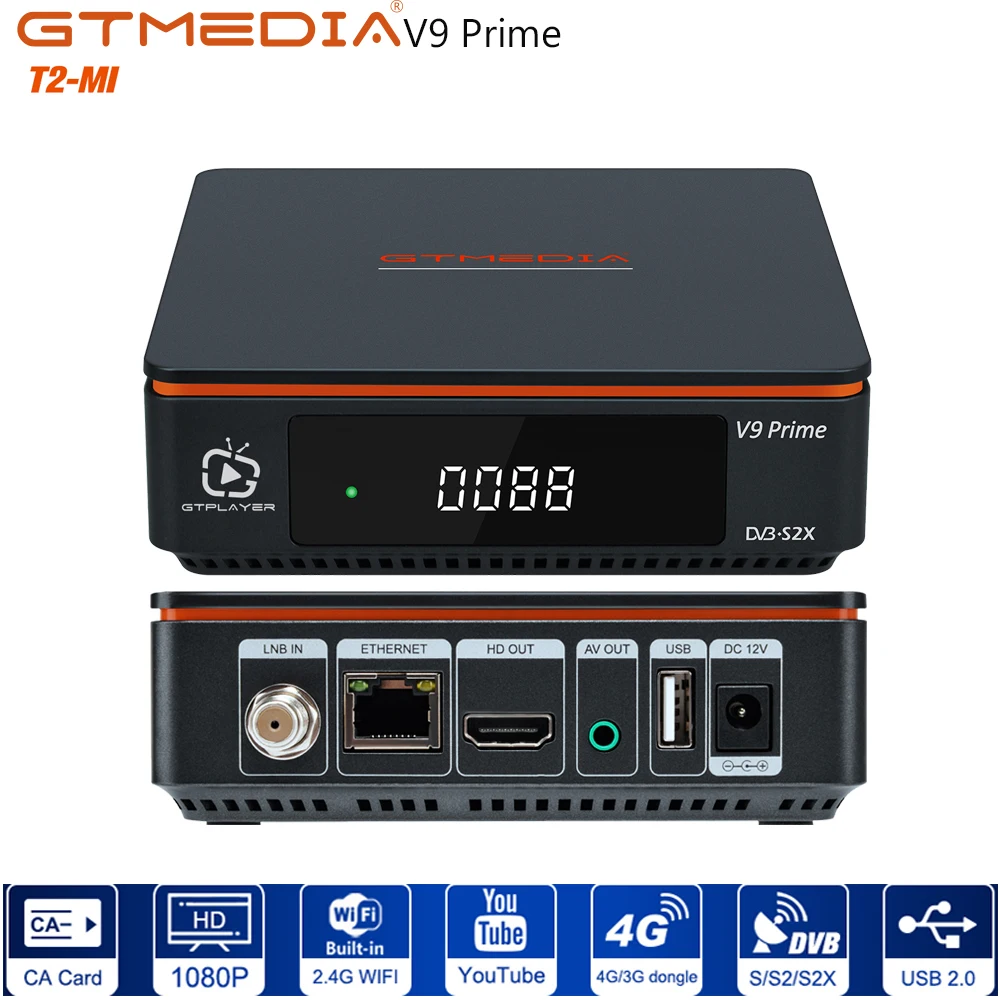 

GTMEDIA V9 Prime Satellite Receiver H.265 HEVC Receptor 1080P MultiStream/T2MI Decoder Support DVB-S/S2/S2X IPTV TV Receiver