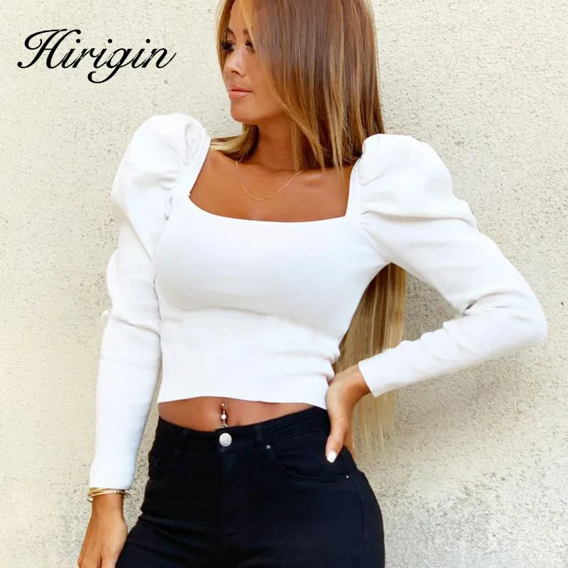 Женская Осенняя блузка с длинными рукавами фонариками и квадратным