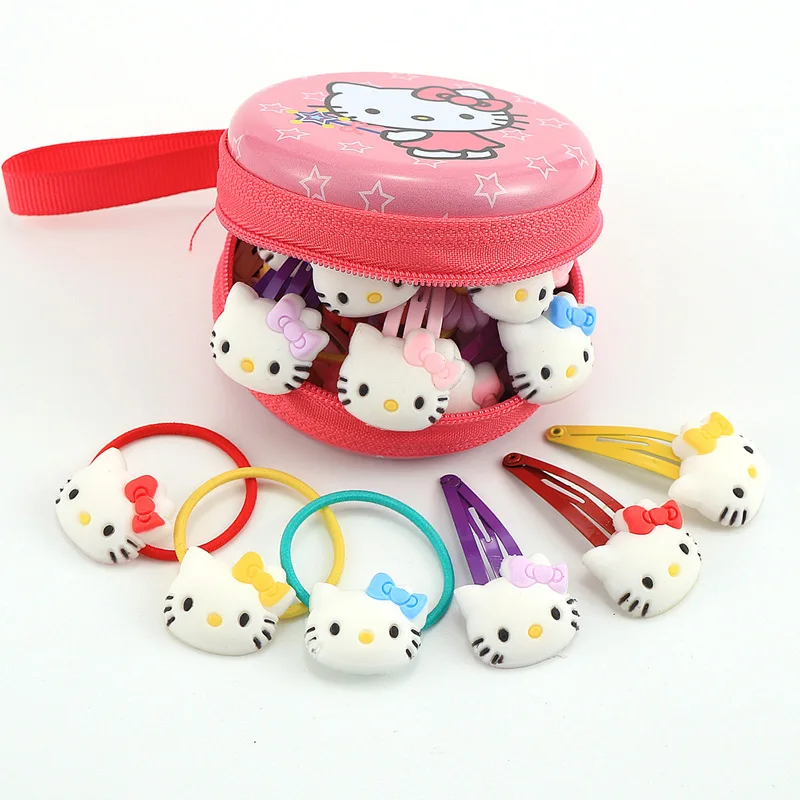 20pc KT Clip band На возраст от 4 до 10 лет шт./компл. милый рисунок «Hello Kitty» набор аксессуаров для волос для девочек Заколки для волос резинки для волос в верхней части коробка для хранения подарок на день рождения для детей Лидер продаж - Цвет: 20pc KT Clip band