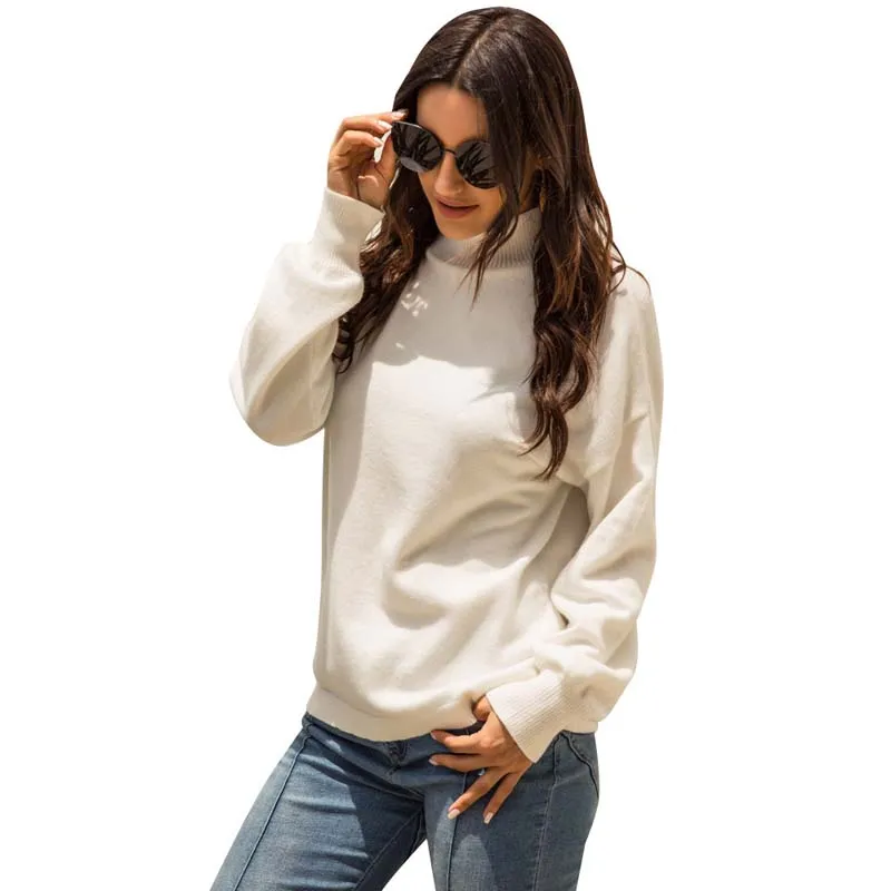 Осенний белый шерстяной свитер WHZHM с высоким воротником женские Зимние