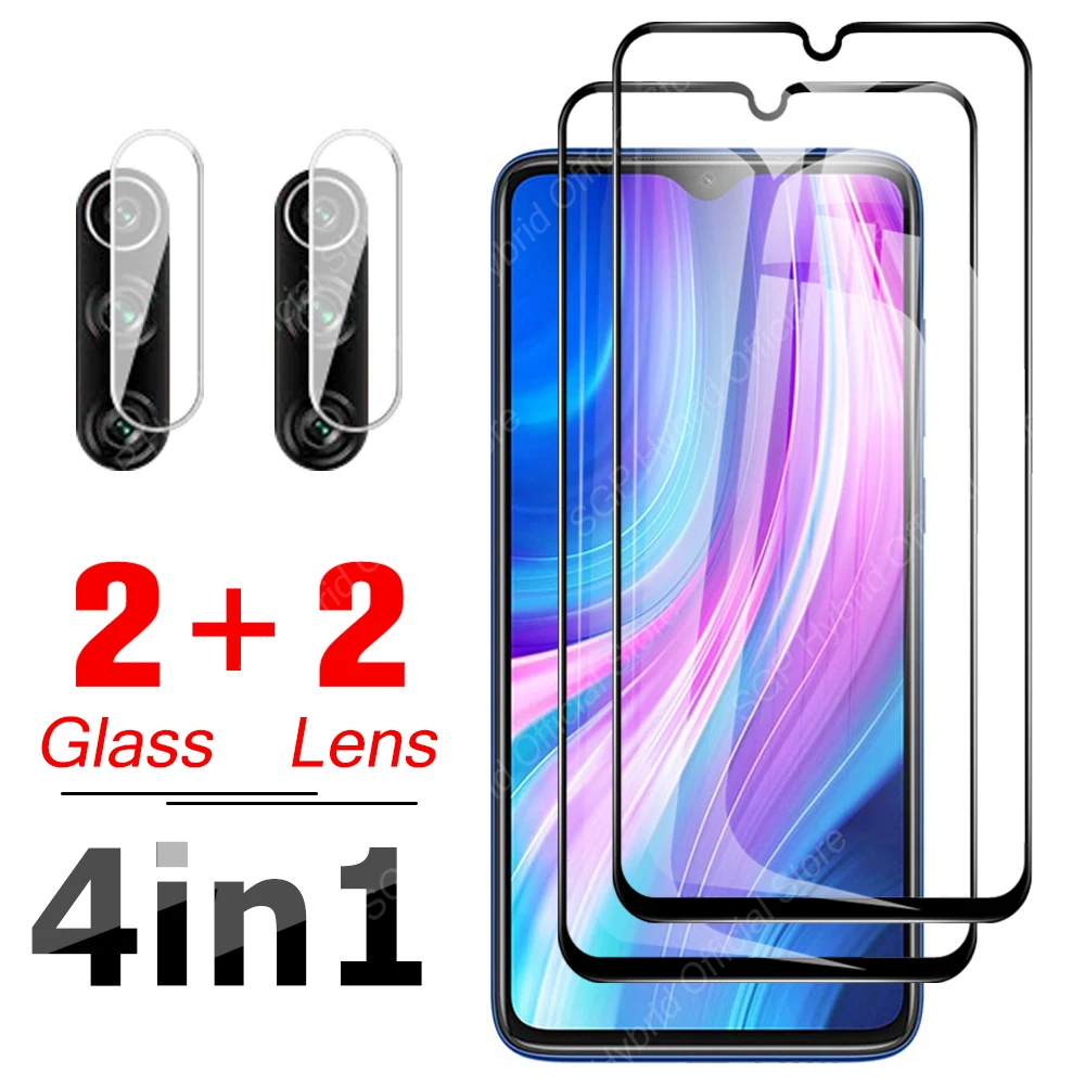 

4в1 Полноэкранный протектор из закаленного стекла для Xiaomi Redmi Note 8 Pro 8T 8Pro Note8 2021 Защитная пленка для камеры на Redmi8 A T 8A