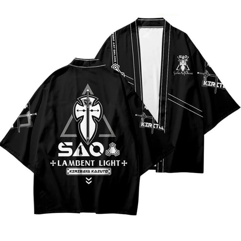 

SAO Sword Art Online Anime Japanese Kimono Haori Yukata Cosplay Women/Men Fashion Summer Casual Short Sleeve Streetwear Shirt