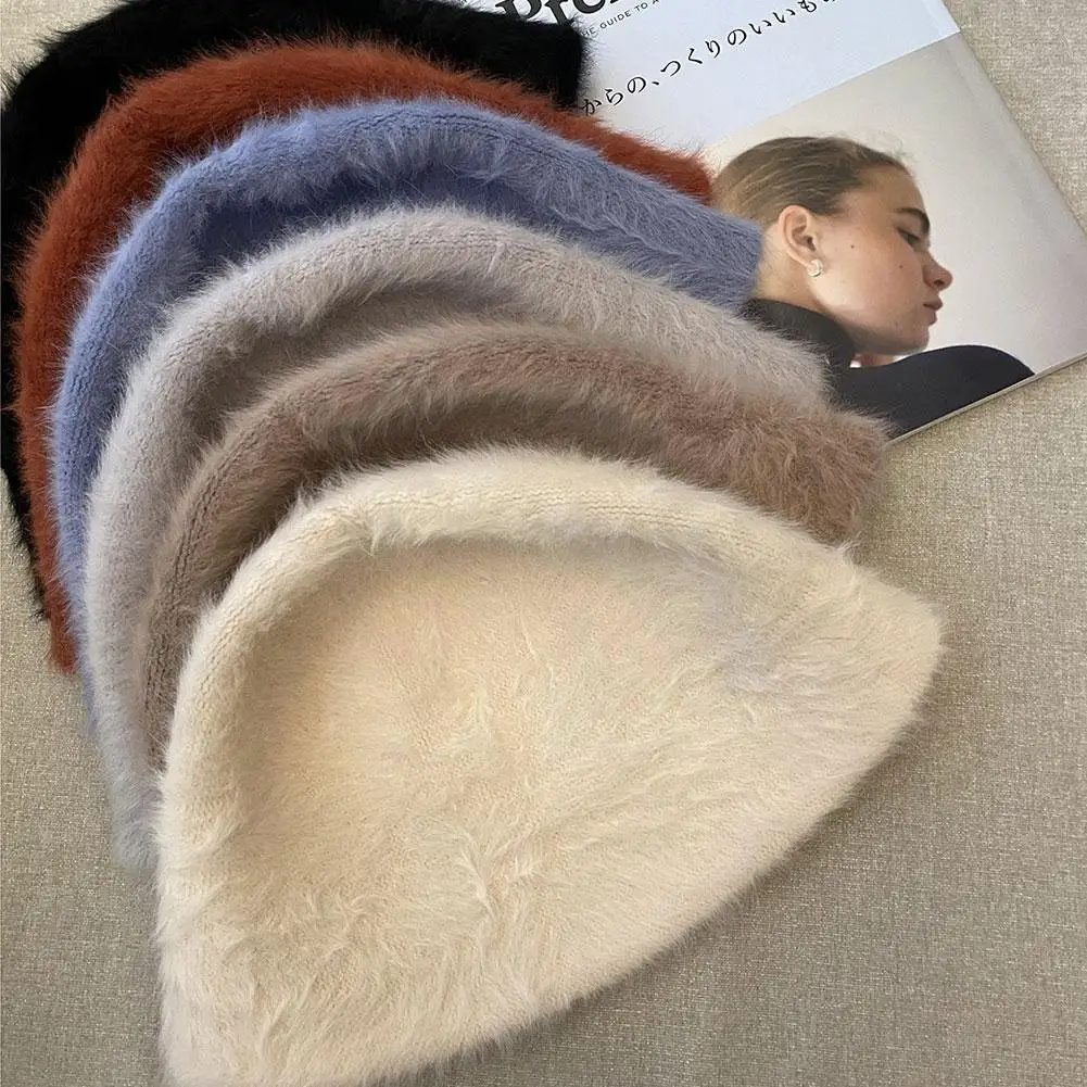 

Hat Winter Women's Fashion Color Rabbit Fur Hat Fisherman's Hat Bucket Retro Knitted Basin Hat Wool Bucket Cap F8c1