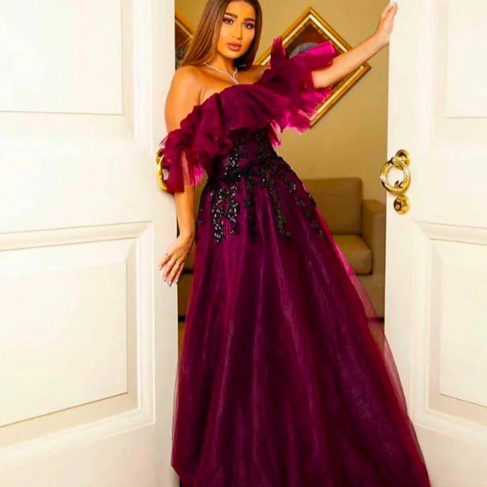 

burgundy prom dresses 2020 off the shoulder lace appliques beading sequins wine red a line tulle evening dresses formal dress