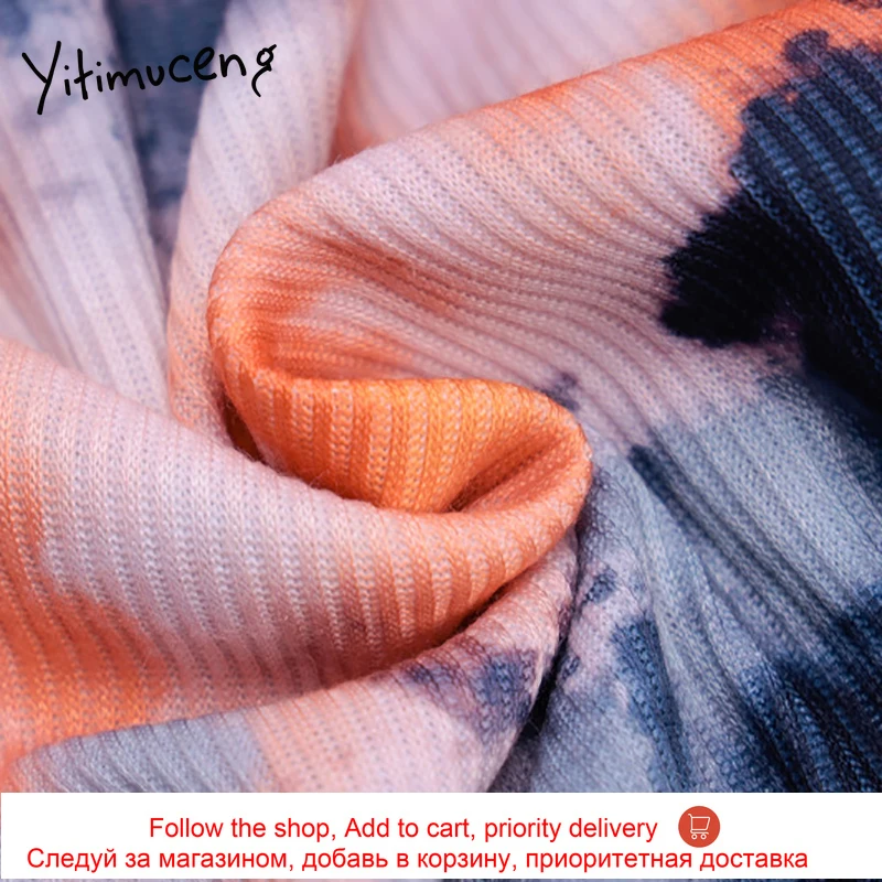 

Yitimuceng Tie Dye Dress Women Screw Thread Dress Party O-Neck Causal Long Sleeve Sexy Mini Pencil Dresses 2021 Summer Fashion