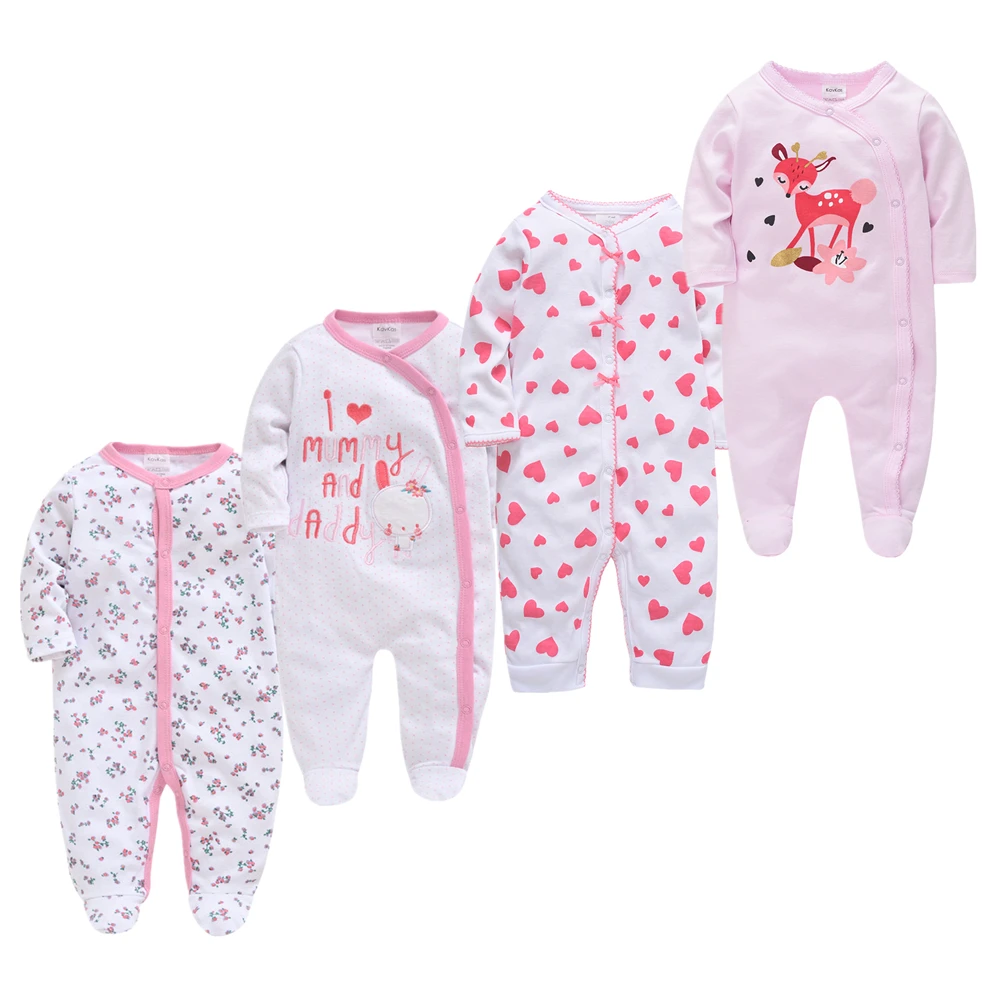 

4pcs Long Sleeve pajamas Girls Pyjamas Rompers Cartoon Roupas Bebe De Infant Baby Clothes Toddler Jumpsuits Baby Boy overalls
