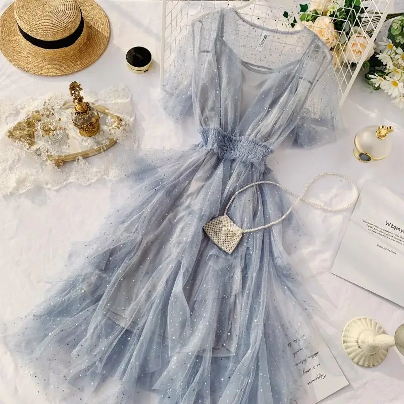 Новинка 2019 модное женское французское асимметричное газовое платье милое