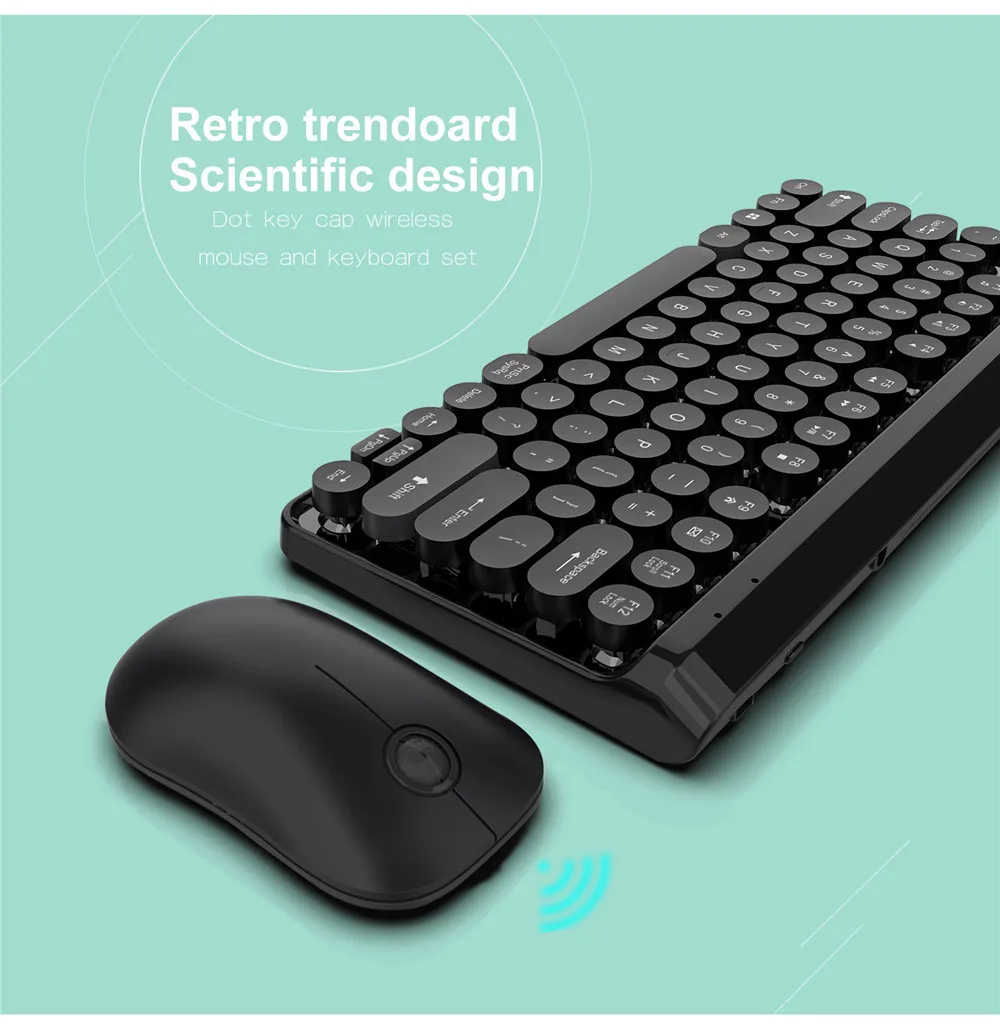 2,4 г беспроводная клавиатура игровая мышь набор Ретро Круглый Keycap клавиатура мини мышь для Macbook lenovo PC Клавиатура для ноутбука Компьютерные мыши