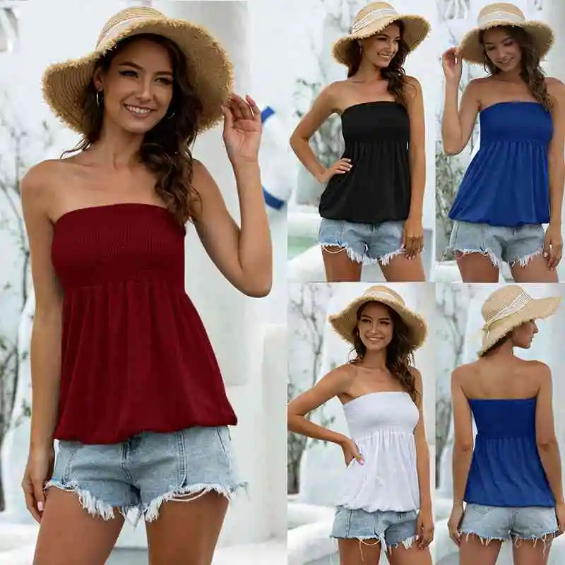 

Летние топы с открытыми плечами, женская футболка без бретелек, женские повседневные пляжные Топы