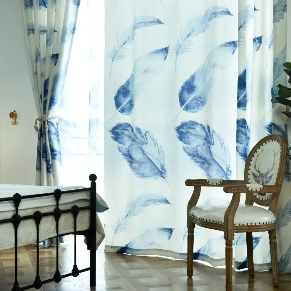 Grey Feather Curtain For Living Room Blackout Purple Sheer Voile Fabric Window Bedroom Linen Modern Shade Drape Blinds X615#30 | Дом и сад