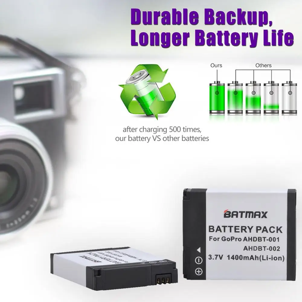 Аккумуляторная батарея Batmax для GoPro Go Pro HD Hero1 Hero2 Motorsports Surf Outdoor 960 1080P Edition 3 шт.|battery for