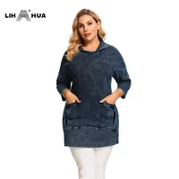 lih hua womens plus size denim jacket casual long style slim denim jacket for woman premium stretch knitted denim