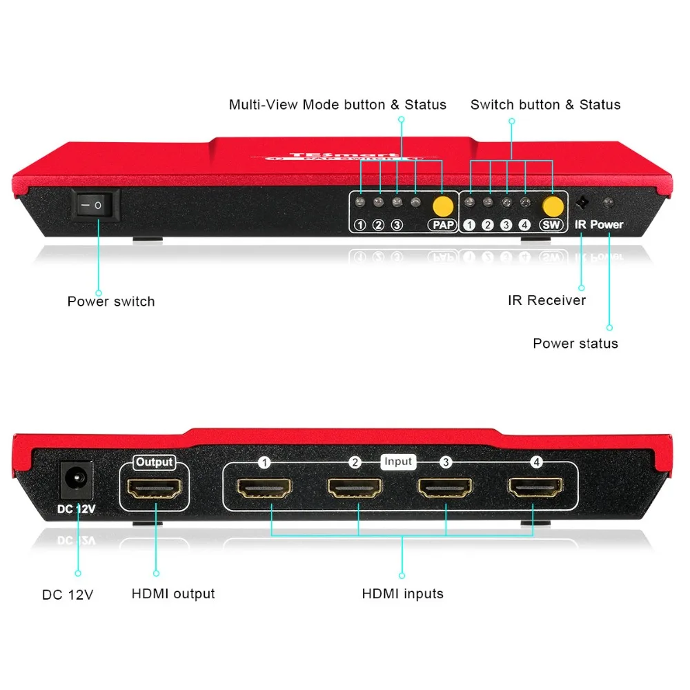 Tesla smart 4 x1 HDMI коммутатор 4 в 1 выход 1080P@ 60 Гц с функцией PAP бесшовные пути 4 Full HD источников к 1 Full HD Дисплей HDMI