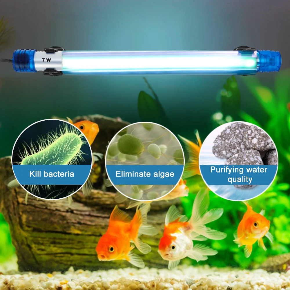 

Senzeal Submersible UV Light Aquarium LED Water Clean Light Lamp for Fish Tank Pond Water Clean 7W 110V Aquarium UV Lighting