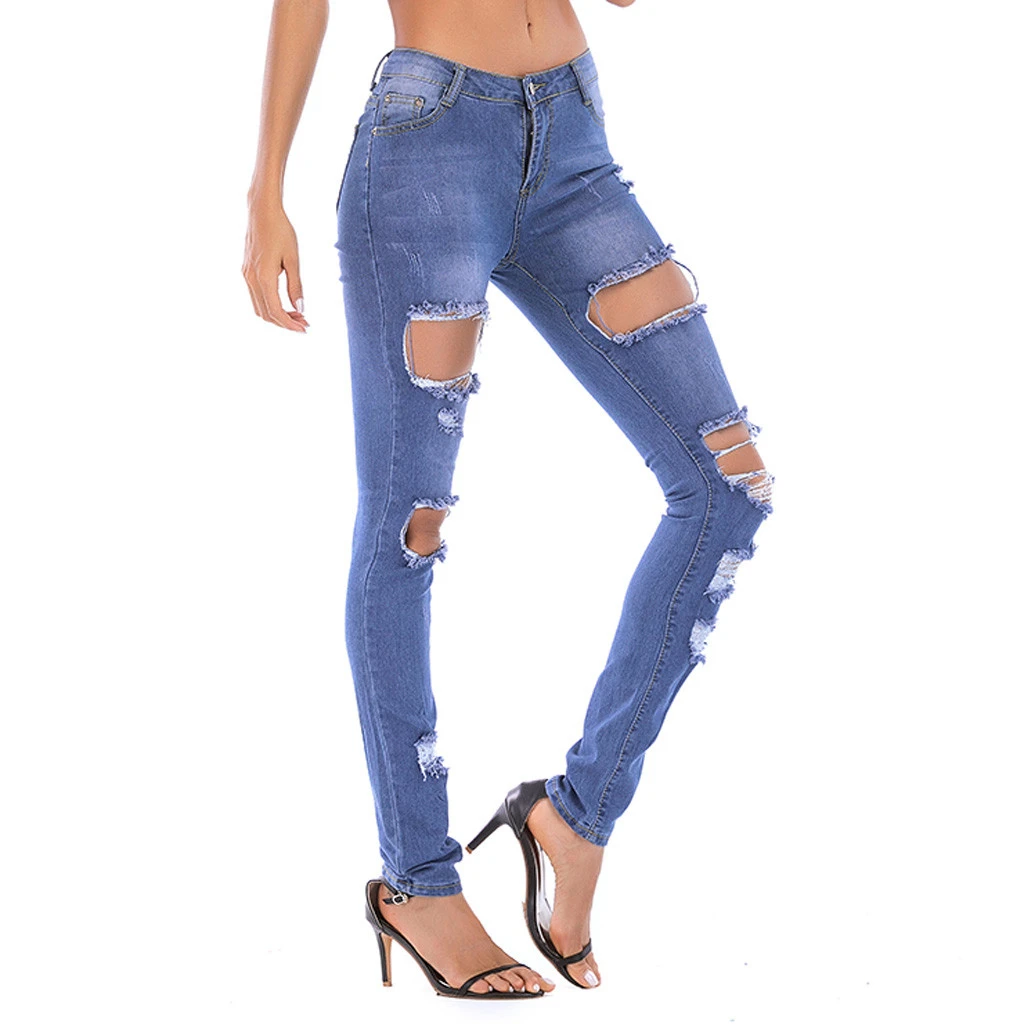 Бесплатная Страусиные женские джинсовые брюки тонкие высокая талия