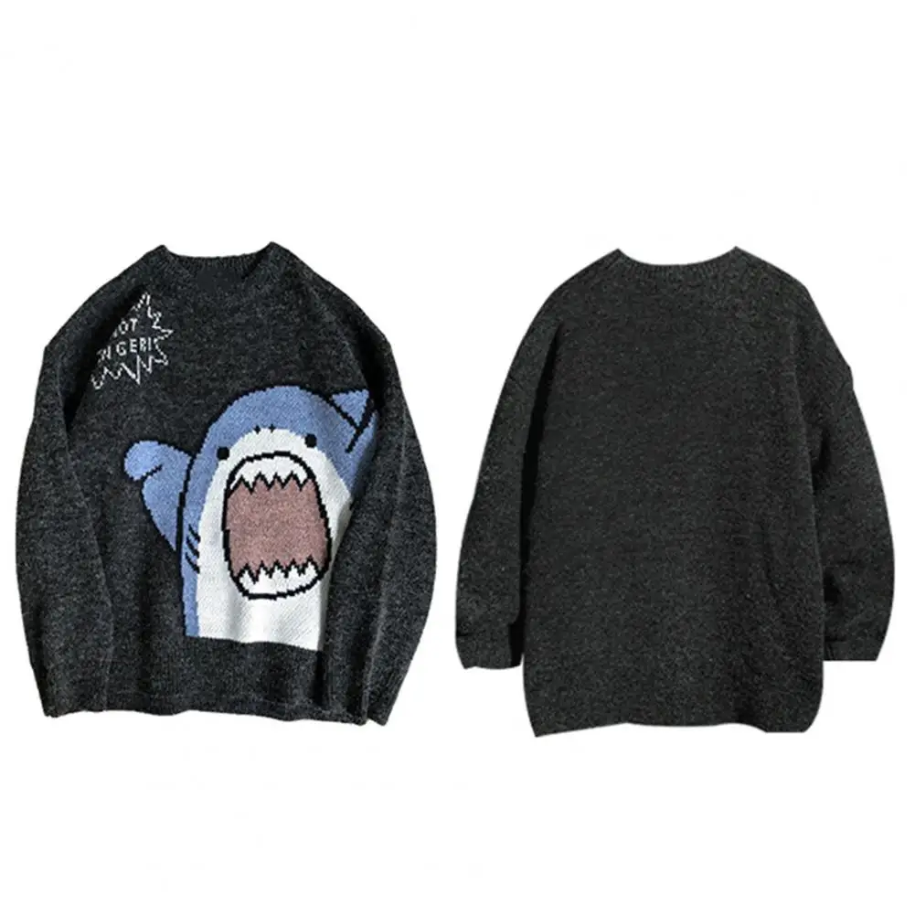 Мужской Повседневный пуловер джемперы вязаный свитер с мультяшным принтом акулы