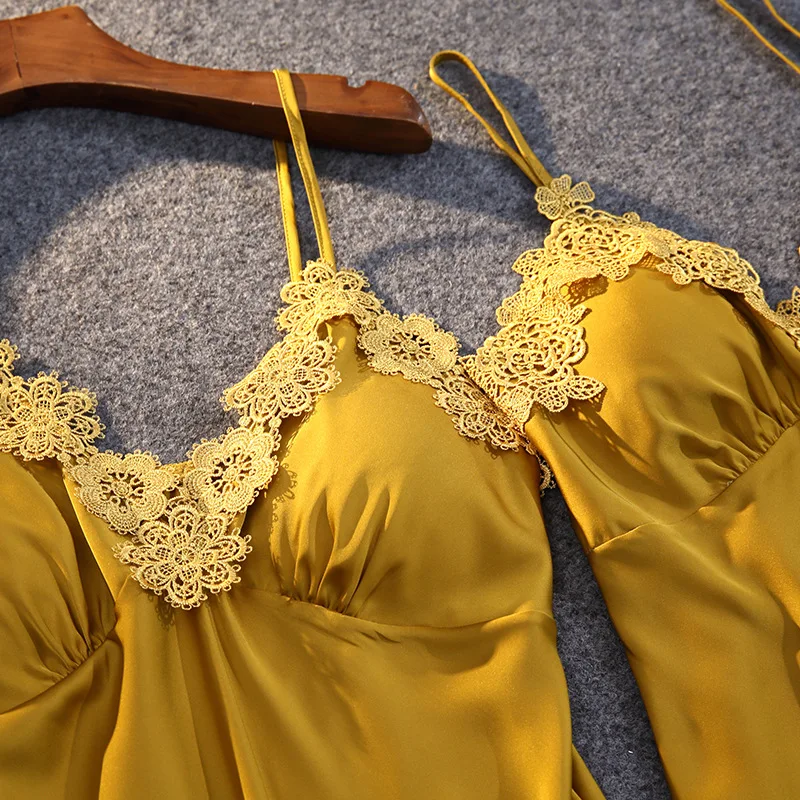 Summer New 5 Pcs Suit Women Pajamas With Chest Pad Lace Sexy Pijama Soft Touch Sleepwear