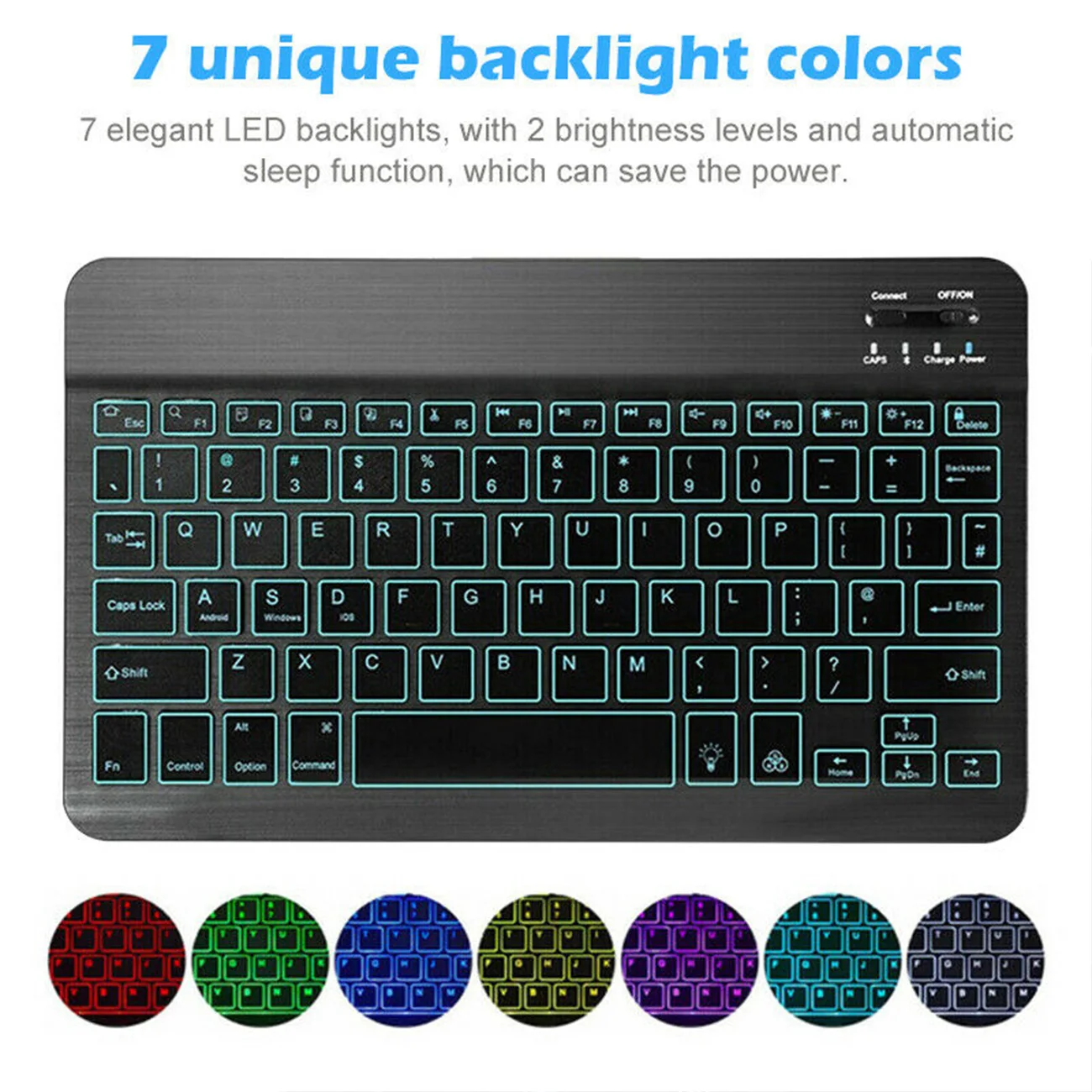 

10inch-портативная Беспроводная bluetooth-клавиатура, клавиатура с подсветкой с семью изменениями цвета, автоматическая функция сна для IOS и Android