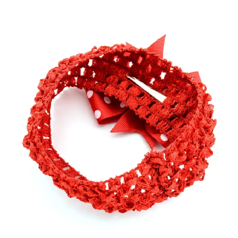 Повязка на голову для девочек эластичная двойная со съемным бантом ленты волос