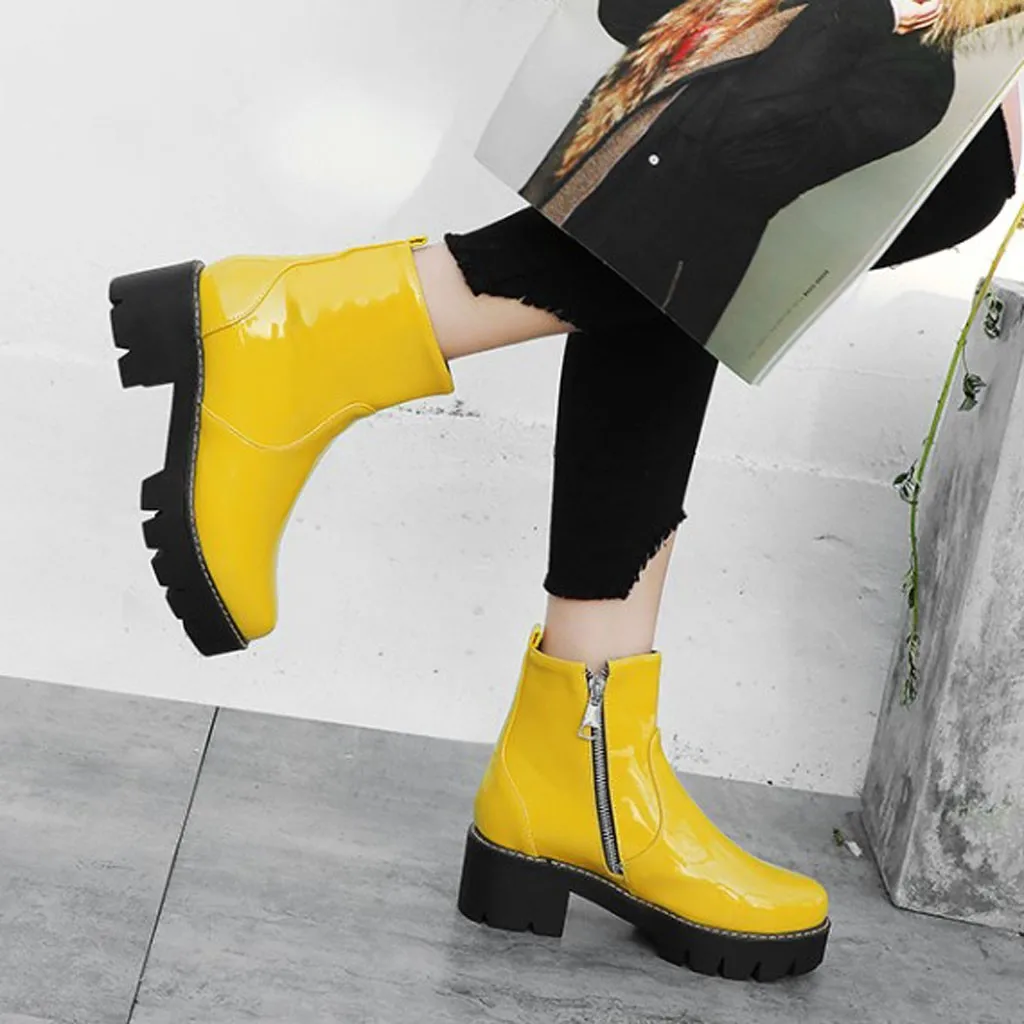 Женские ботильоны из искусственной кожи фиолетовые желтые черные зимние ботинки