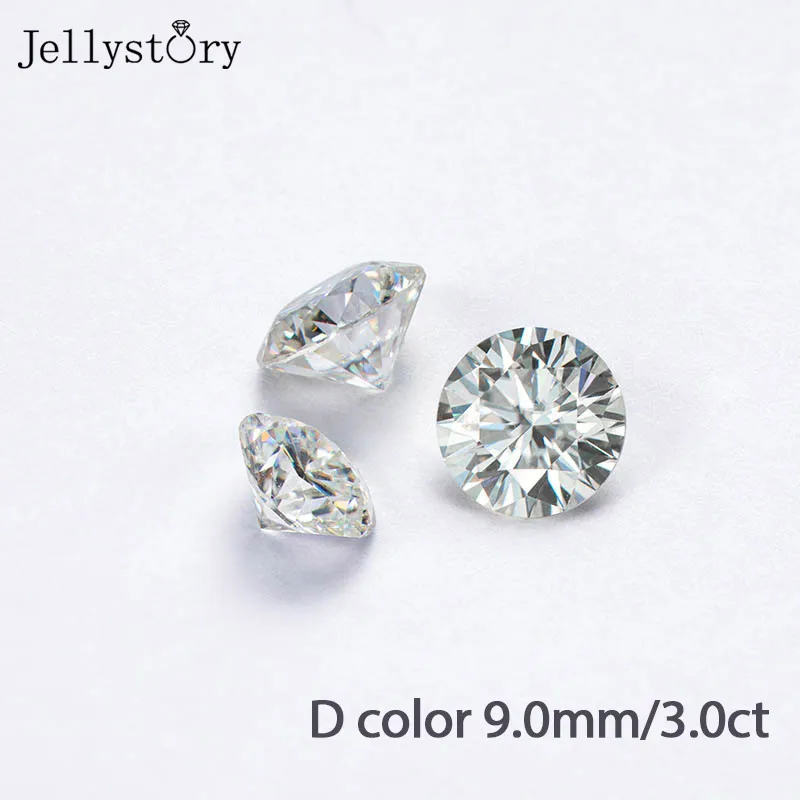 

Jerrystory 100% Natural Moissanites Loose Gemstone Excellent Cut 3.0ct D Color 9.0mm VVSI for Jewelry DIY with Test Certificate